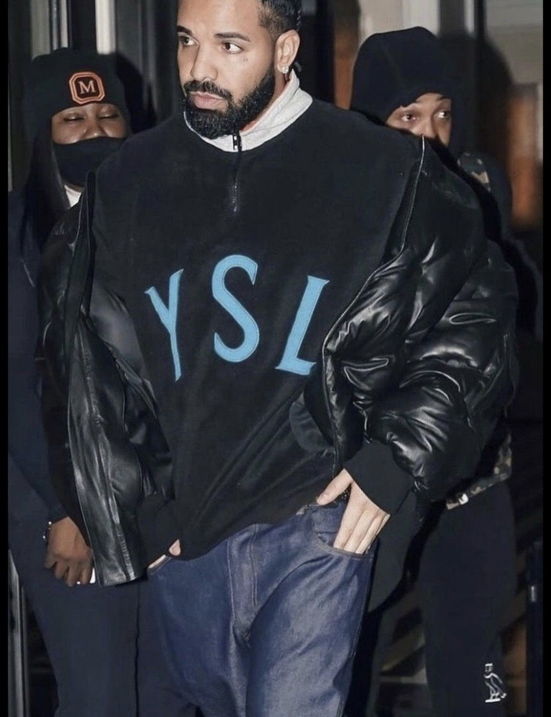 image of Vintage YVES Saint Laurent Pullover Fleece Drake Style in Blue, Men's (Size XL)