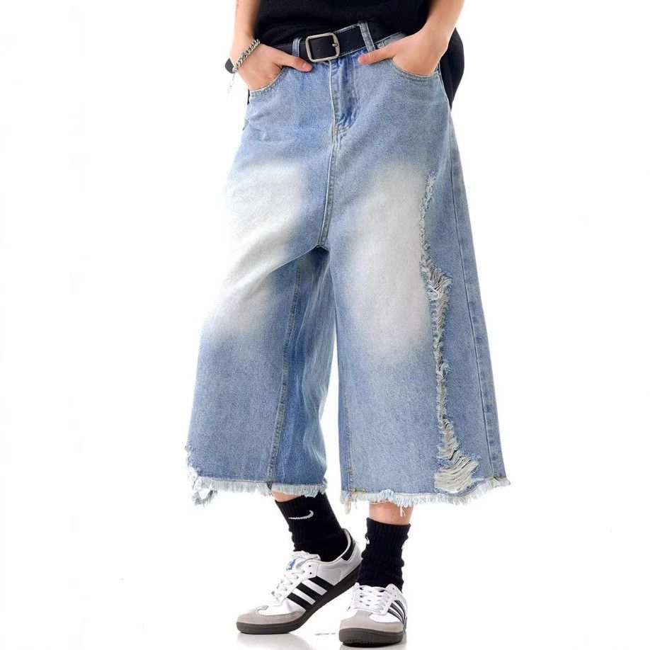 Japanese Brand Retro loose ripped denim shorts Size US 32 / EU 48 - 2 Thumbnail