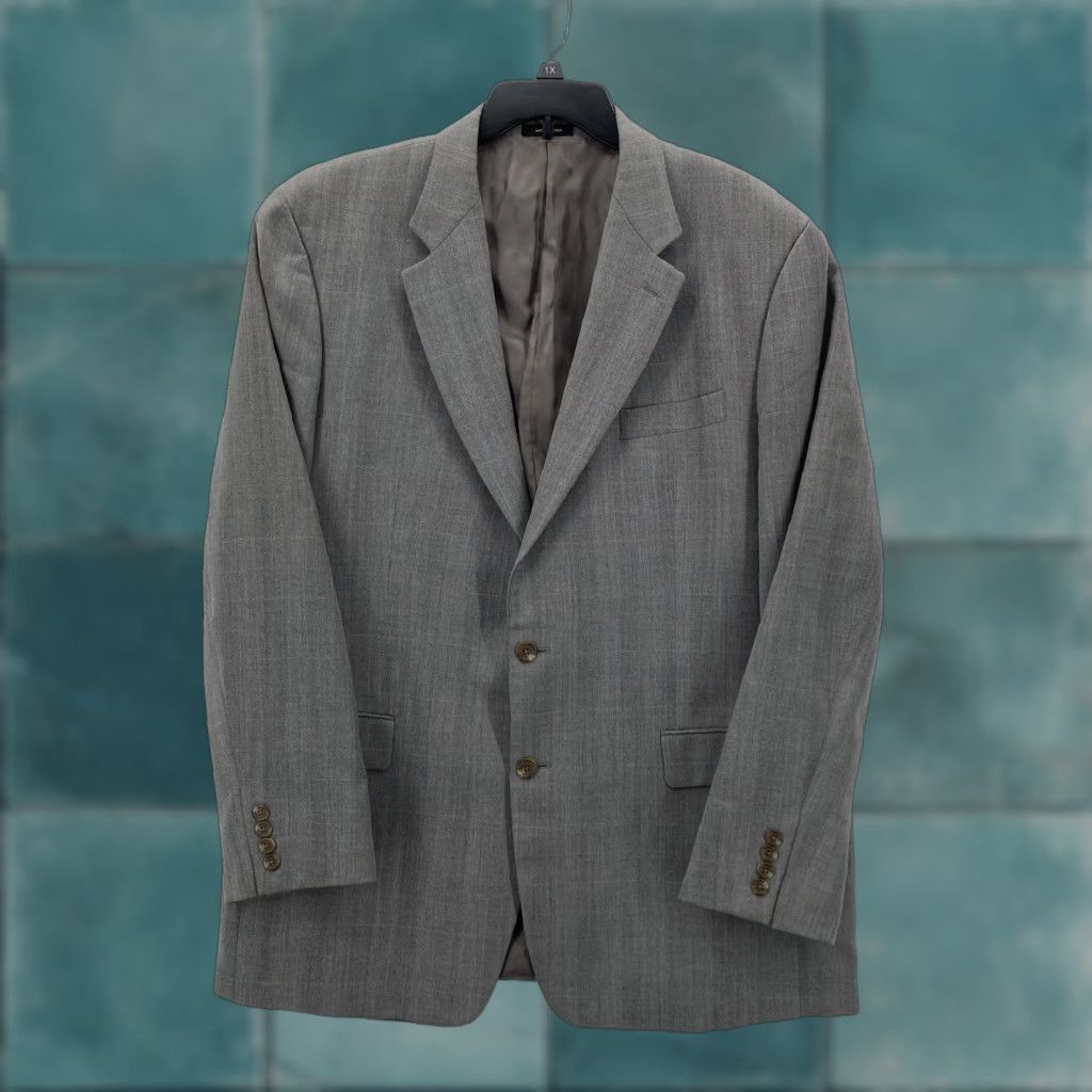 Ralph Lauren VINTAGE Lauren Ralph Lauren Blazer Mens 46L Gray Plaid Wool Two-Button LRL Sport Coat Dressy Formal Wedding Biz Mens Size 46R - 1 Thumbnail