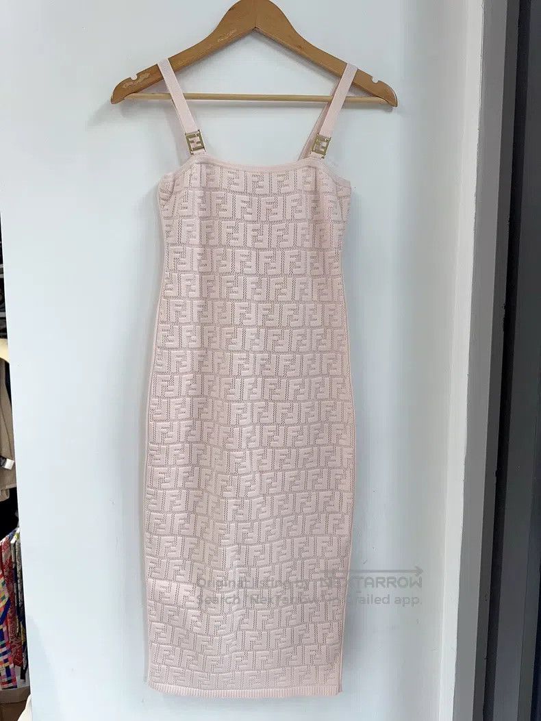 Fendi Fendi Pink Knit Jacquard Logo Camisole Dress Size XS / US 0-2 / IT 36-38 - 1 Thumbnail