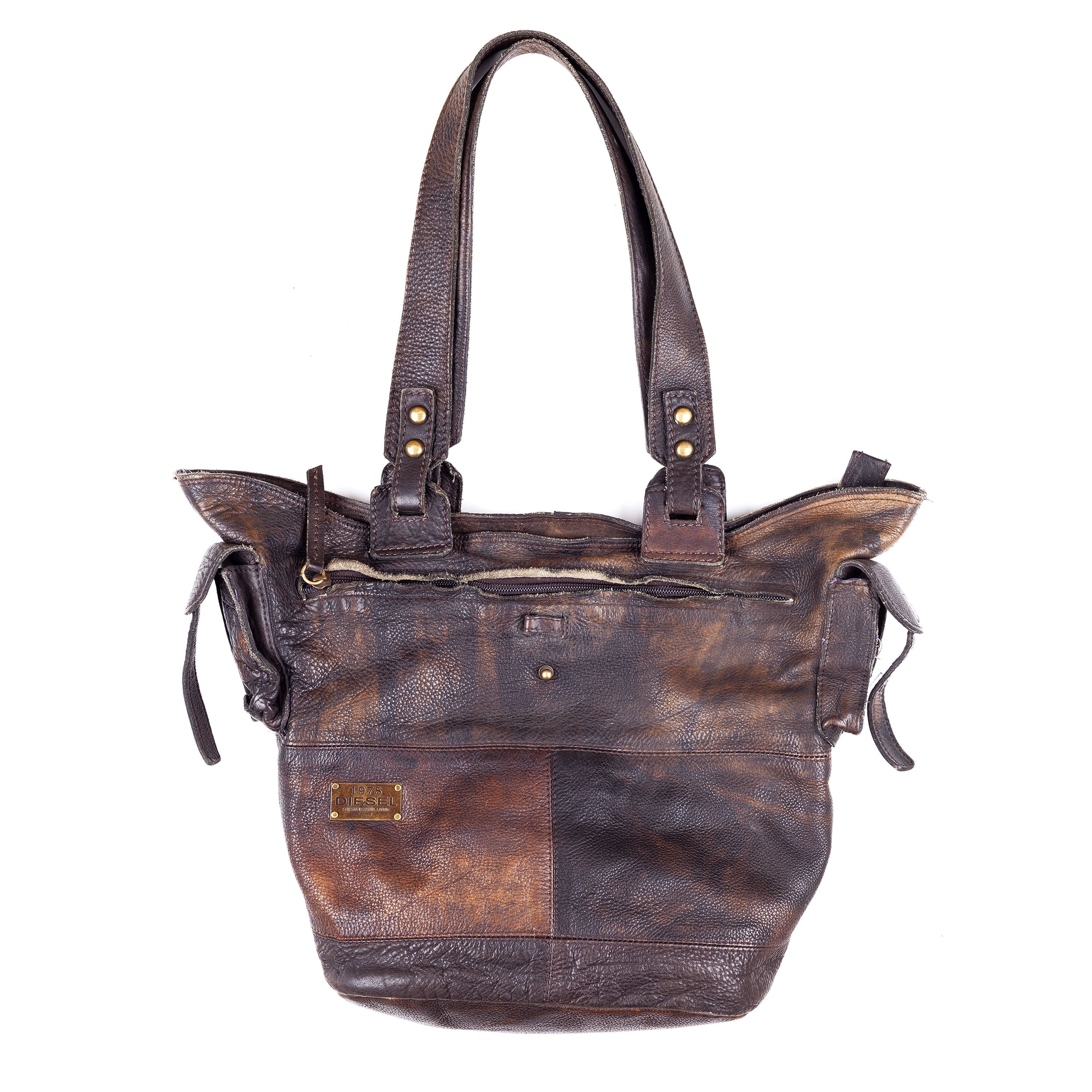 Diesel Brown Multipocket Leather Shoulder Bag, Women's