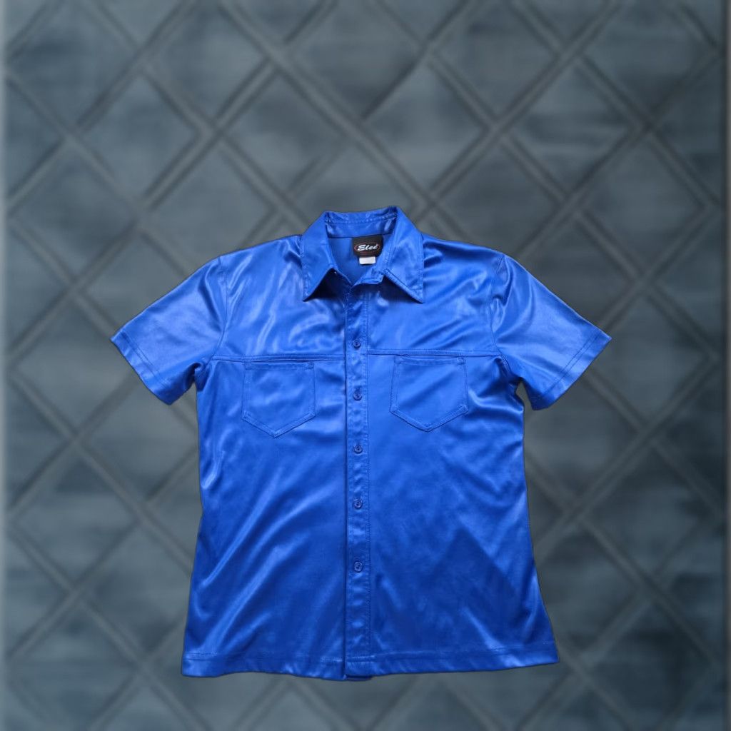 Lee VINTAGE Elee Shirt Mens Small Blue Button Up Short Sleeve Shiny Raver Y2K Graphic Print Size US S / EU 44-46 / 1 - 1 Thumbnail