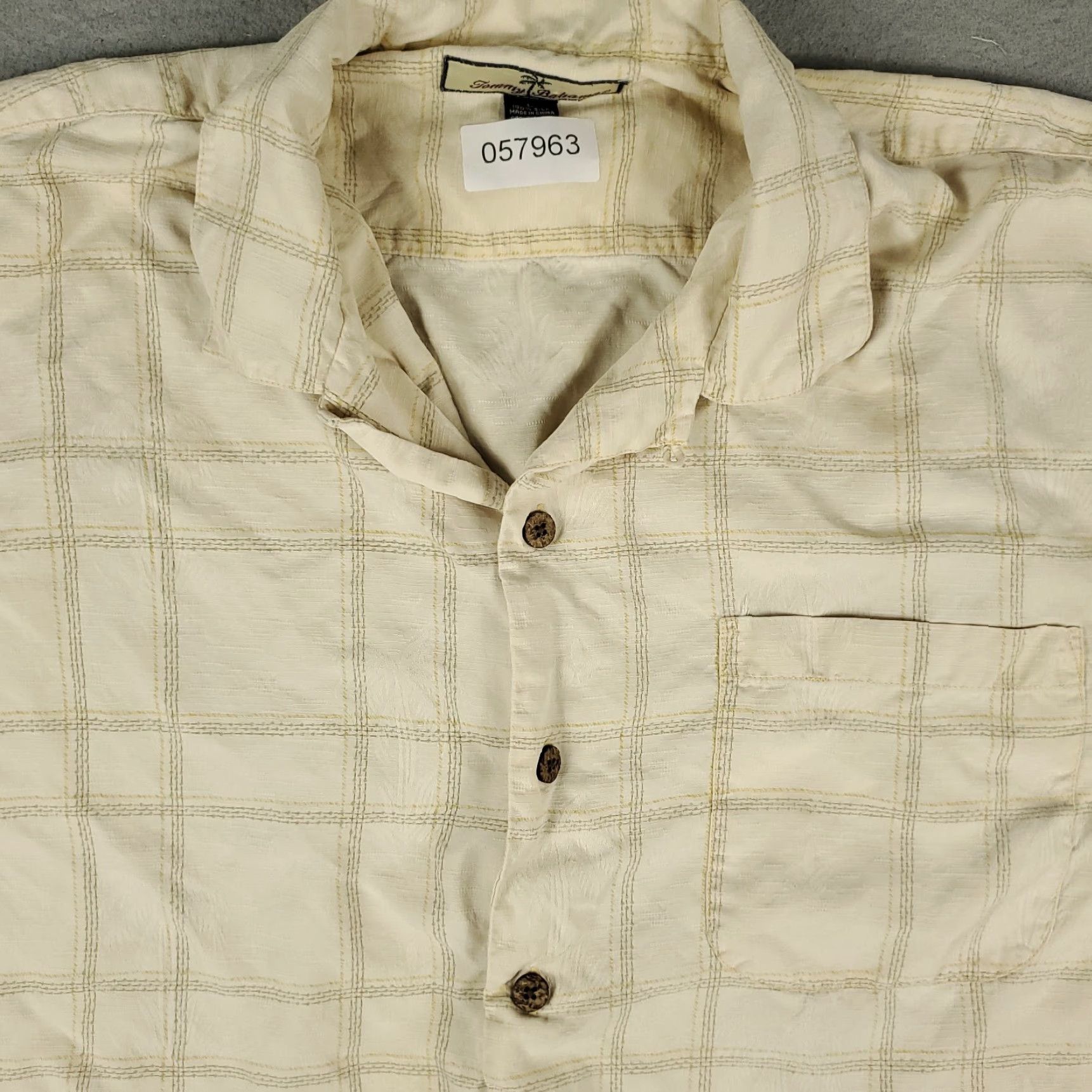 Tommy Bahama Tommy Bahama Silk Hawaiian Shirt Mens Large Beige Plaid Short Sleeve Button-Up Aloha Classic Size US L / EU 52-54 / 3 - 2 Thumbnail