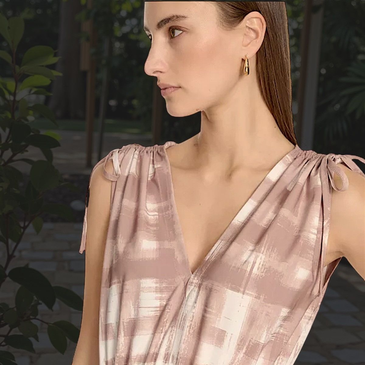 Calvin Klein Calvin Klein Women’s Tan Printed V-Neck Maxi Dress Sz M Size M / US 6-8 / IT 42-44 - 4 Thumbnail