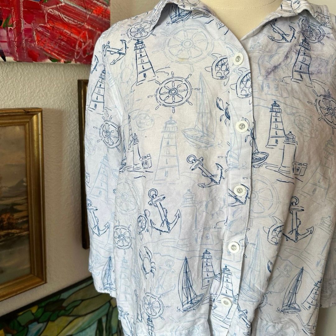 Other christopher & banks sailor ship blue and white button up top Size S / US 4 / IT 40 - 2 Thumbnail