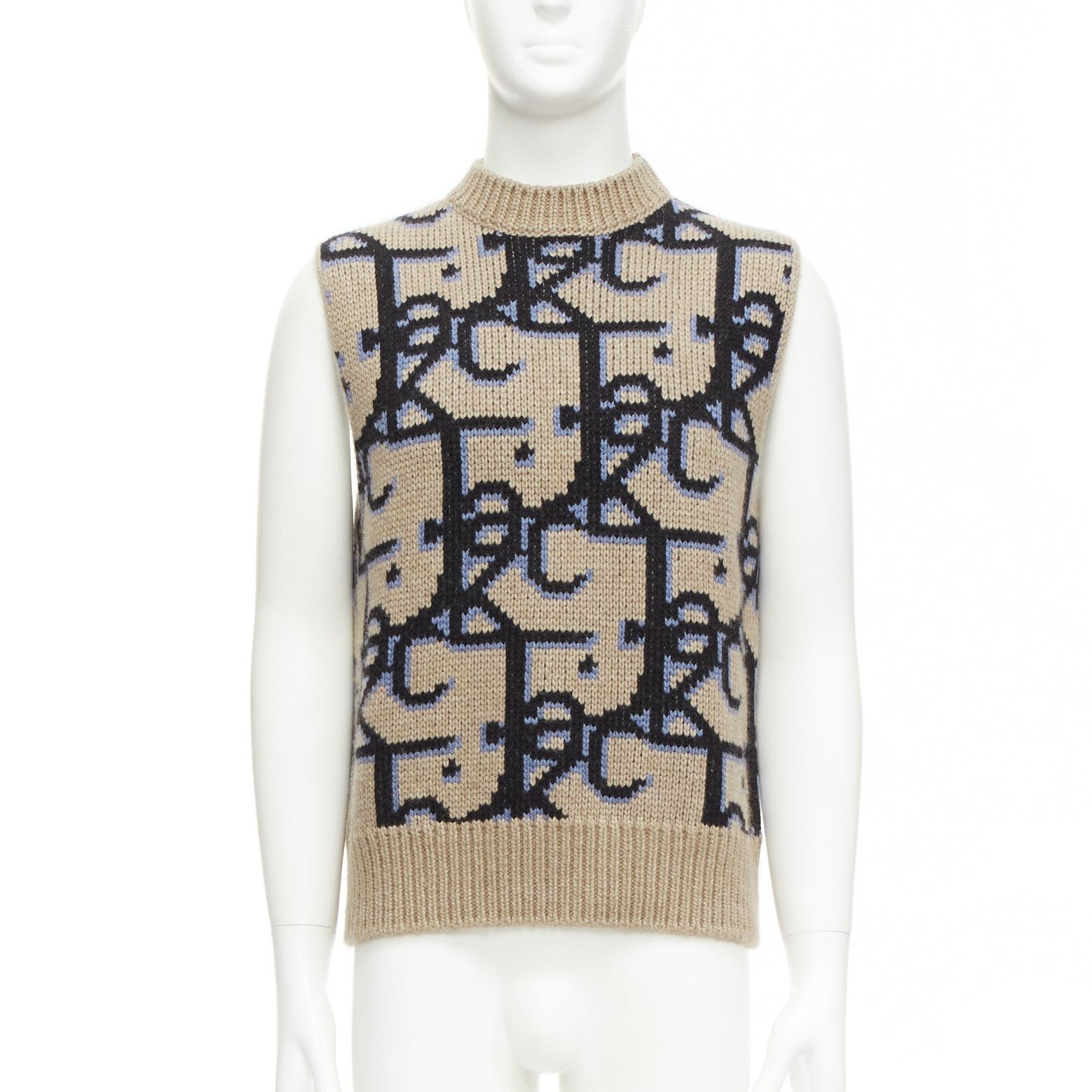 image of Dior 2022 Travis Scott Cactus Jack 100% Cashmere Monogram Sweater Vest Xxs in Beige (Size 2XS)