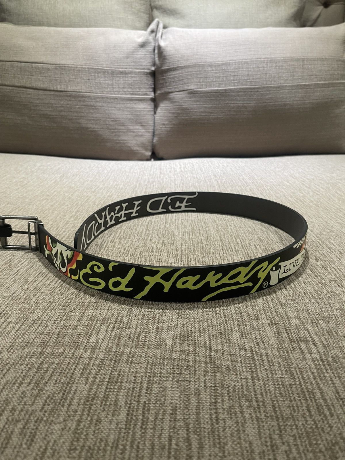 Ed Hardy Ed Hardy “Live To Ride” Speed Kills Reversible Belt Size 36 - 1 Thumbnail
