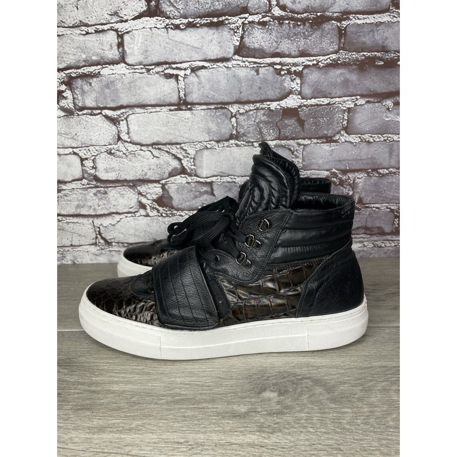 Savio Barbato Savio Barbato Brown Patent Croc Embossed High Top Strap Snea Size US 12 / EU 45 - 19 Thumbnail