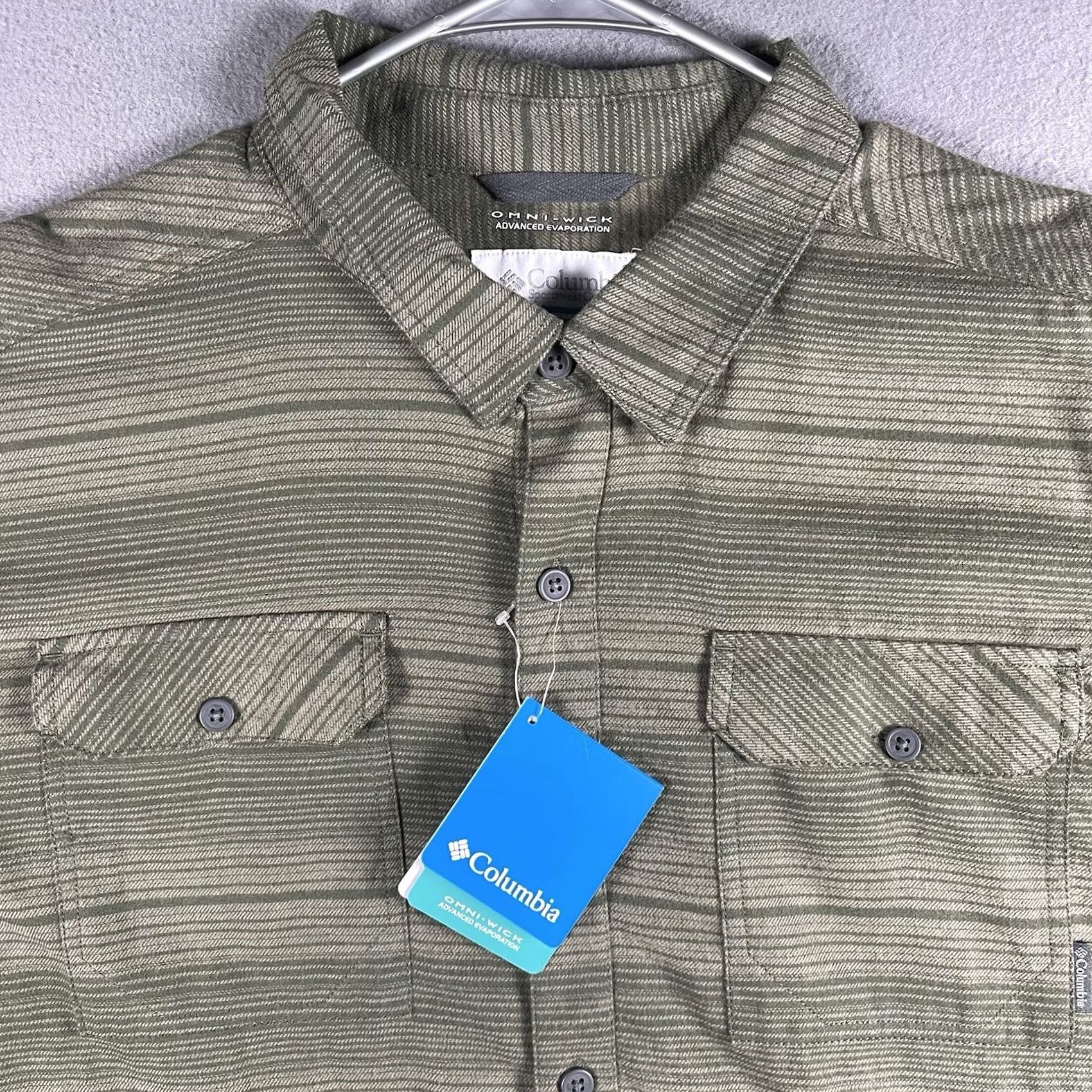 Olive Columbia Button-Up Shirt Men XL Olive Green Stripes Omni-Wick Fishing Hunting Button-Down Collared Long Sleeve Size US XL / EU 56 / 4 - 2 Thumbnail