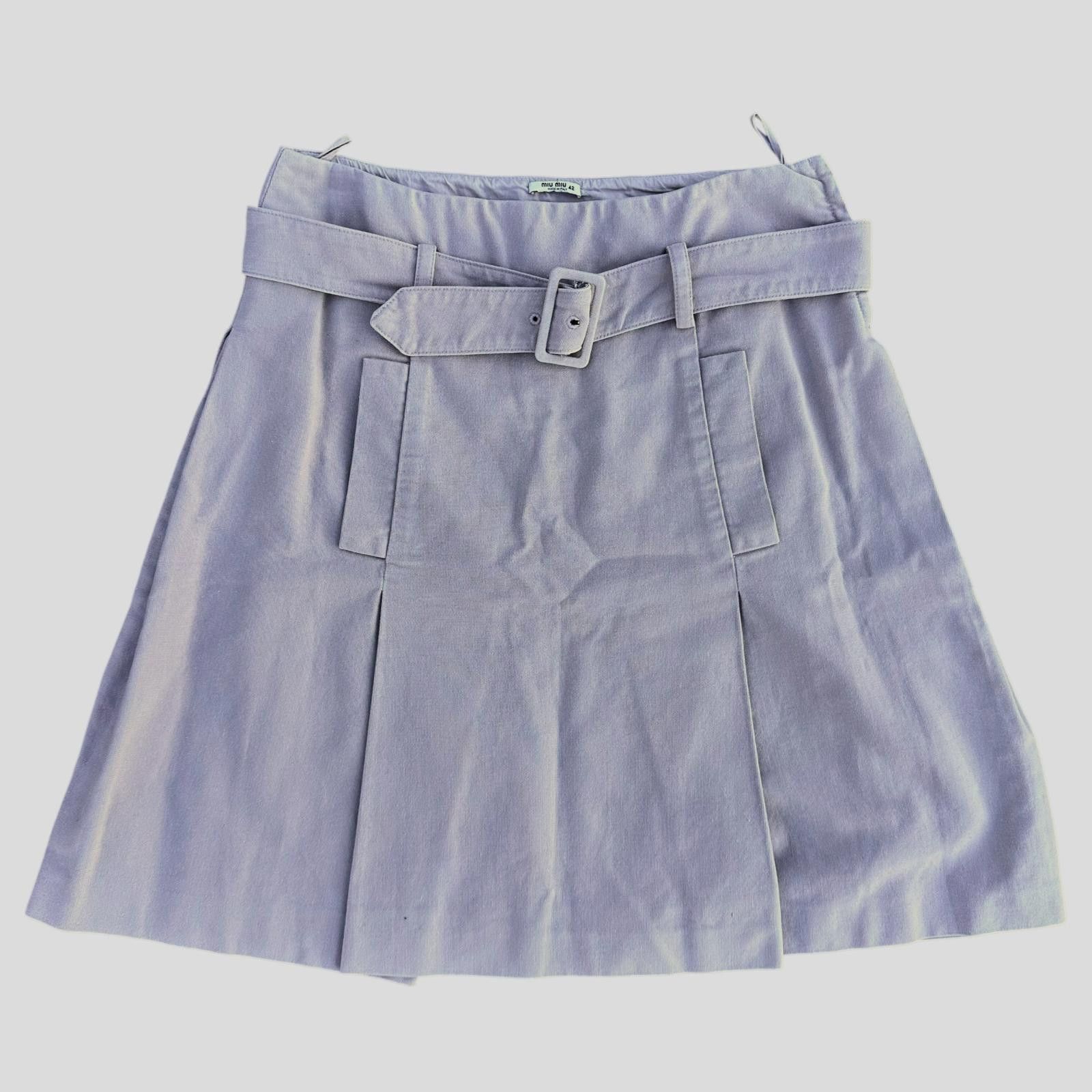 Miu Miu Miu Miu 00’s Lilac Cotton Belted Pleated Pocket Skirt - IT42 Size 28" / US 6 / IT 42 - 1 Thumbnail