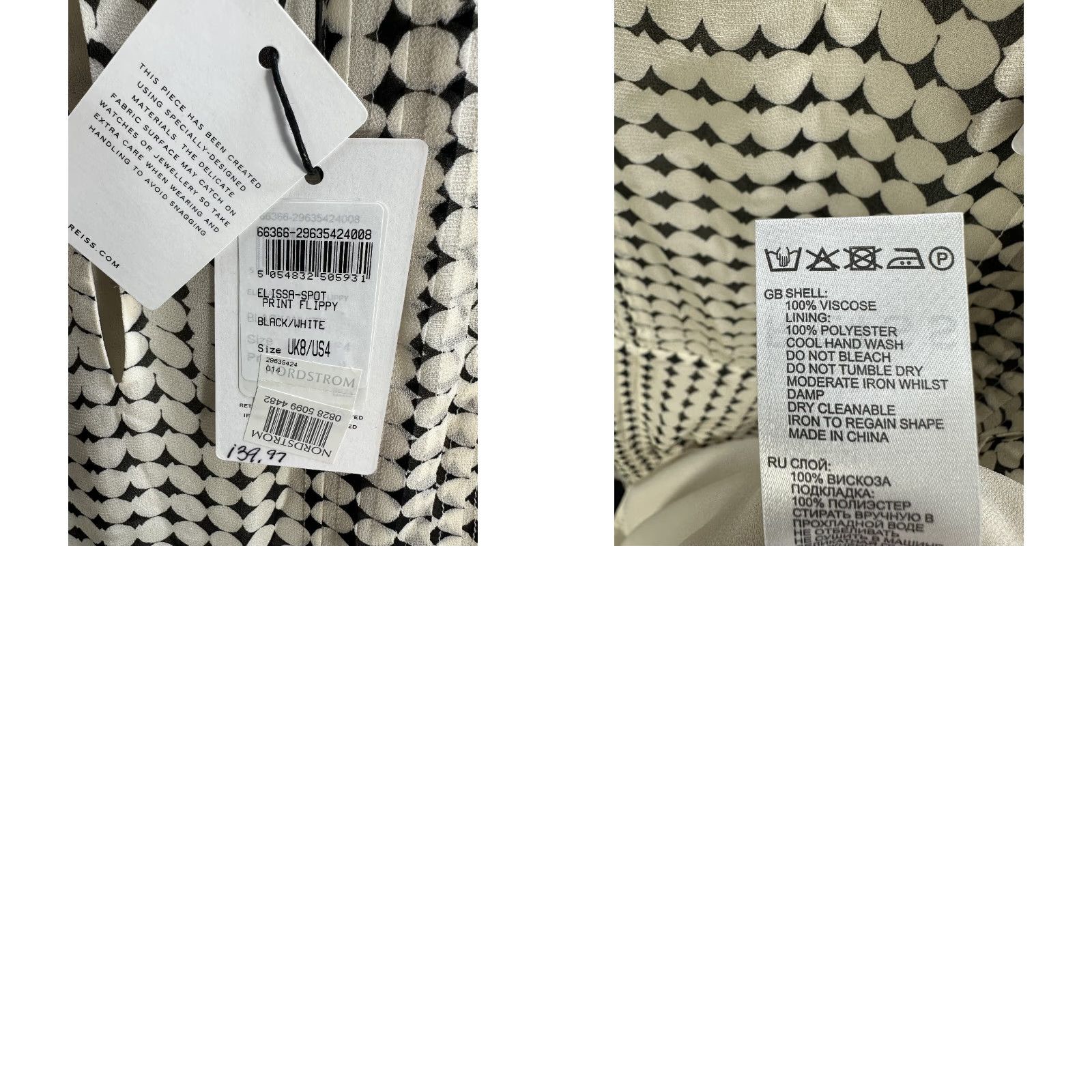 Reiss Reiss Elissa Spot Printed Flippy Dress Beige Black Pleated Mini Viscose Sz 4 New Size S / US 4 / IT 40 - 8 Thumbnail