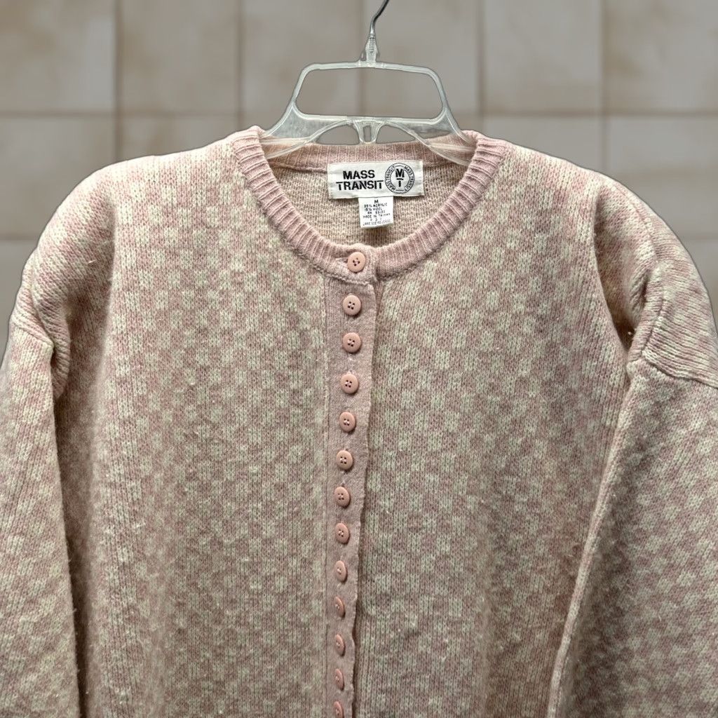 Pinko VINTAGE Mass Transit Cardigan Womens Medium Pink Wool Acrylic Checker Sweater Size M / US 6-8 / IT 42-44 - 1 Thumbnail