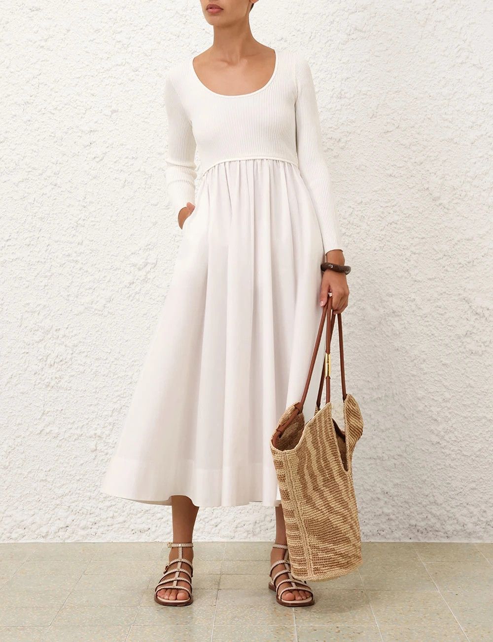 Zimmermann oc11z0226 Poplin Scoop Dress In White Size L / US 10 / IT 46 - 6 Thumbnail