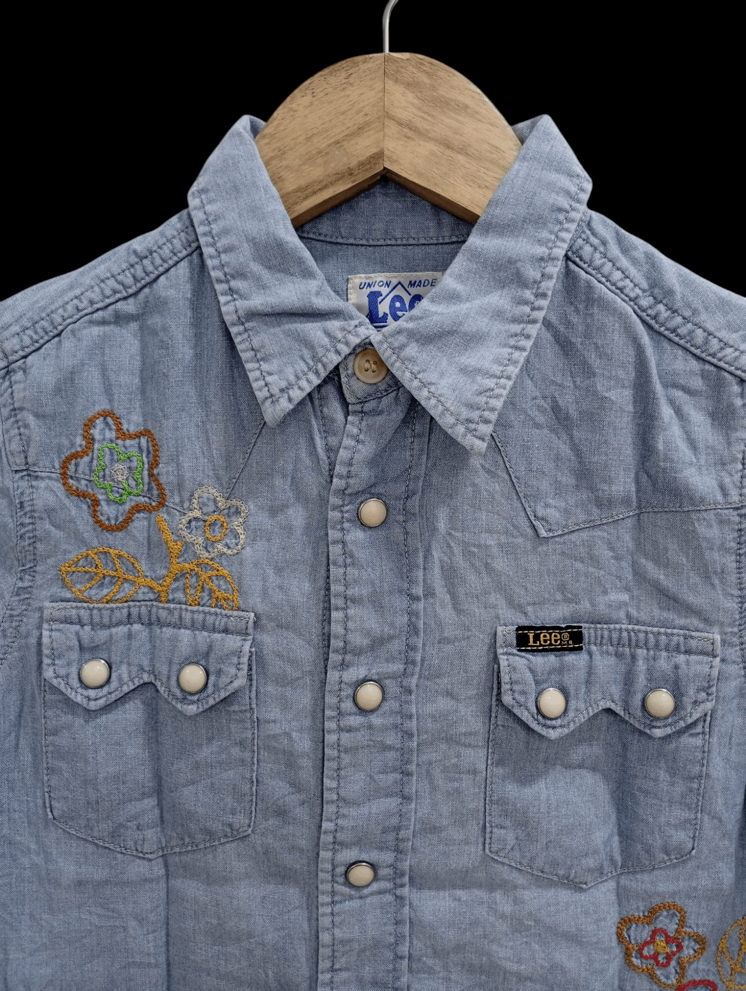 Lee × Vintage 🔥🔥Lee Riders Kids Boys Embroidery Denim Shirt Size US XXS / EU 40 - 16 Thumbnail