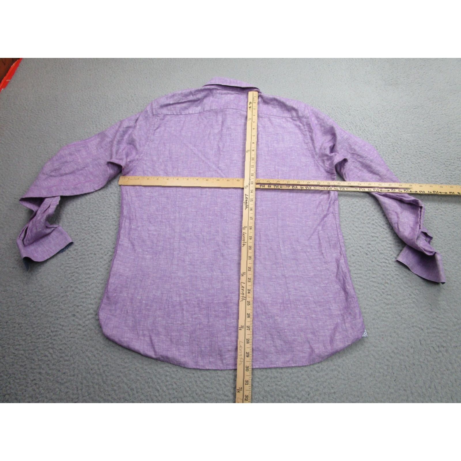 Ted Baker Ted Baker Shirt Mens XL Purple Linen Cotton Button Down Long Sleeve Printed Trim Size US L / EU 52-54 / 3 - 6 Thumbnail