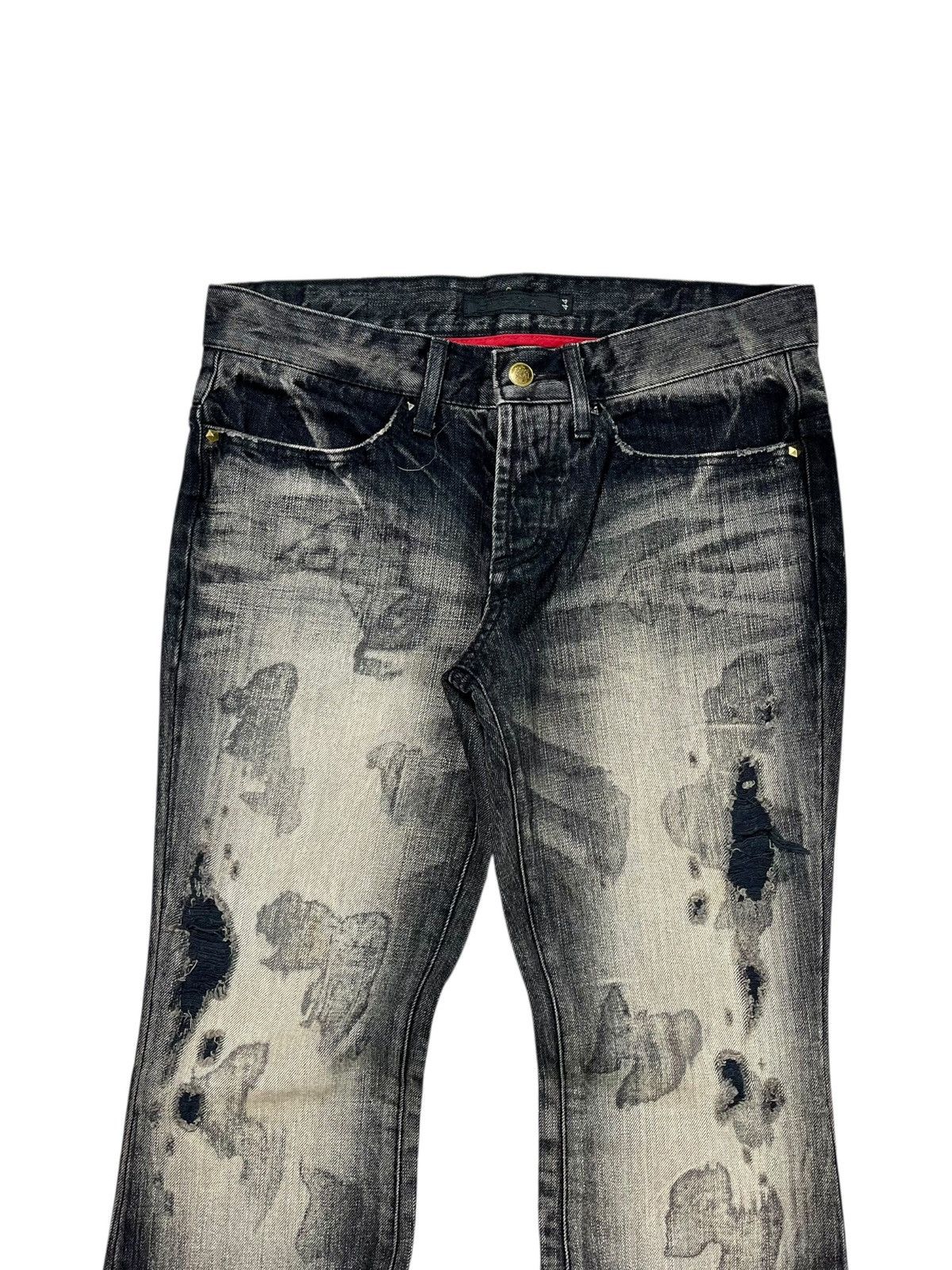 GOSTAR DE FUGA 2000s Fuga - Vkei Style Crashed Flared Denim Pants Size US 29 - 4 Thumbnail