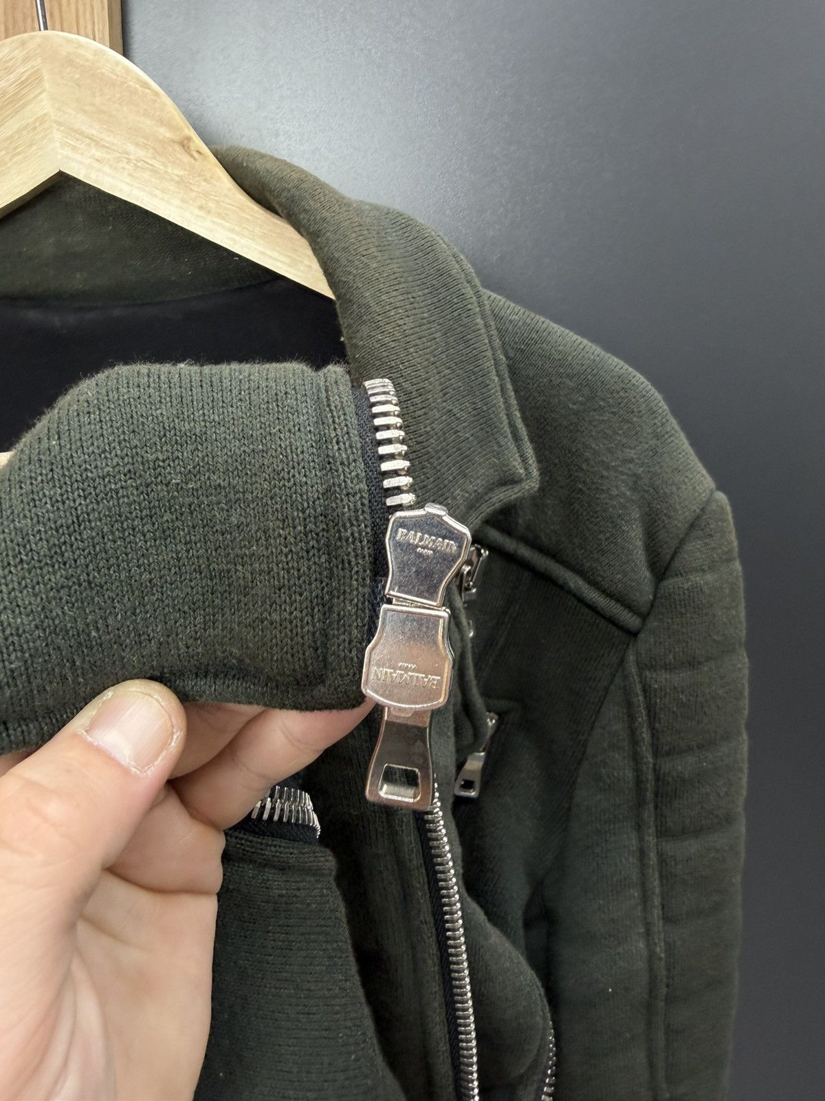 Balmain Balmain Biker Zip Jacket Faded Olive Size L Size US L / EU 52-54 / 3 - 10 Thumbnail