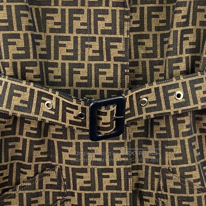 Fendi Fendi Dark Brown Logo Full-Print Lapel Belted Long Sleeve Size 4XL / US 24-26 - 4 Thumbnail