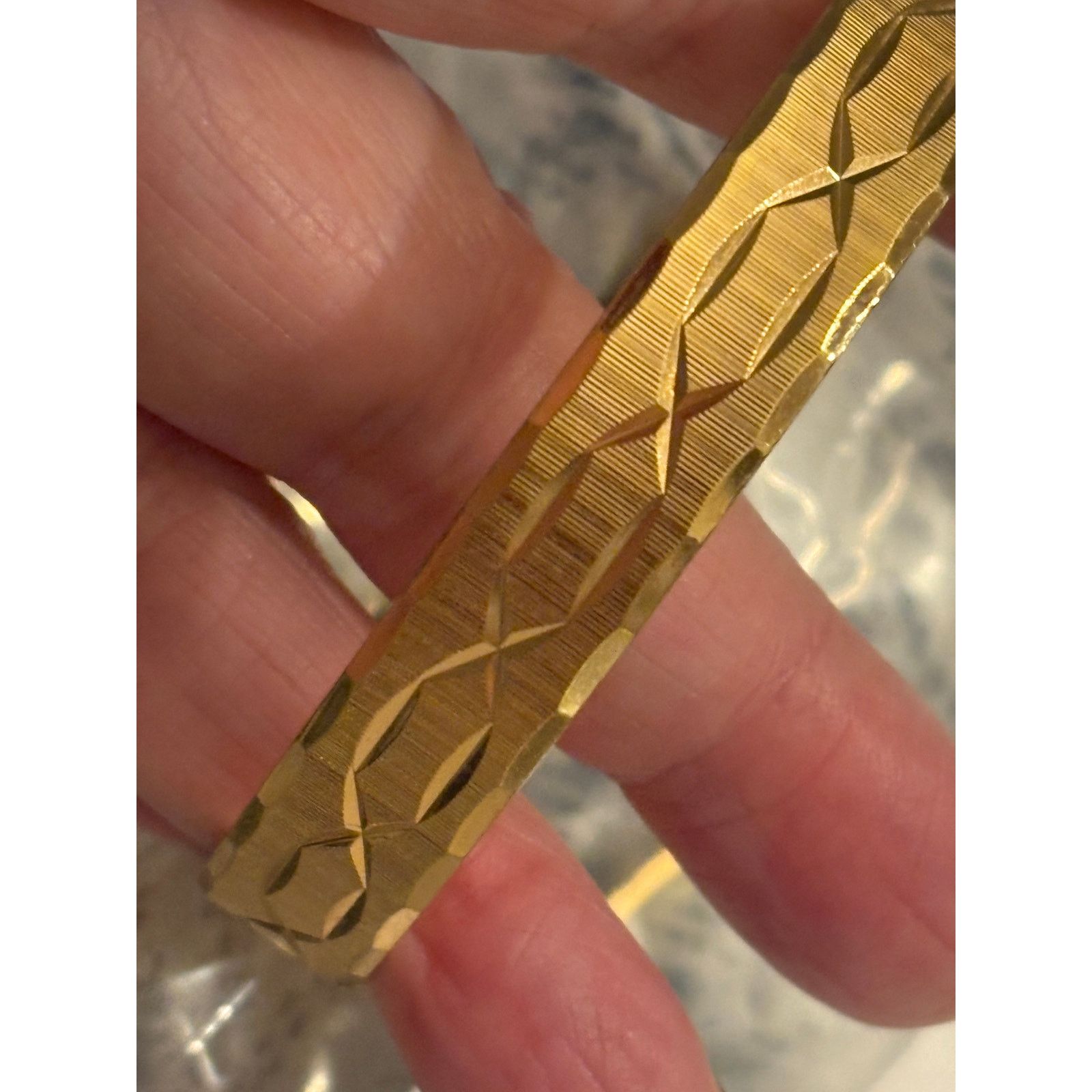 Other Vintage Signed Monet Gold Tone Etched Bangle Bracelet 7.75” Size ONE SIZE - 8 Thumbnail