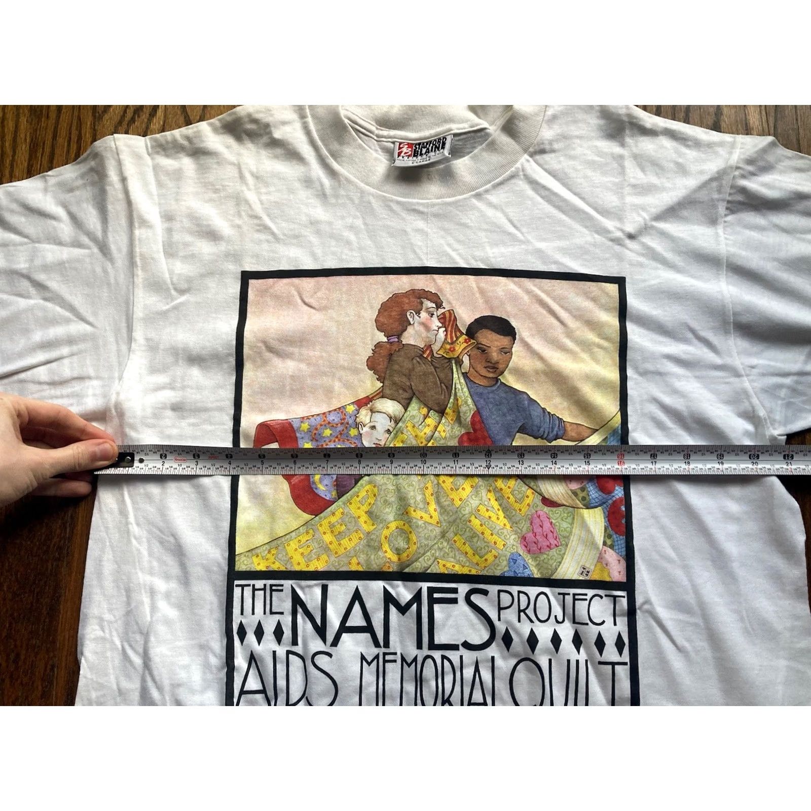 Stafford VTG 90s T Shirt XL The Names Project AIDS Memorial Quilt Art Mary Engelbreit Mens Size US XL / EU 56 / 4 - 6 Thumbnail