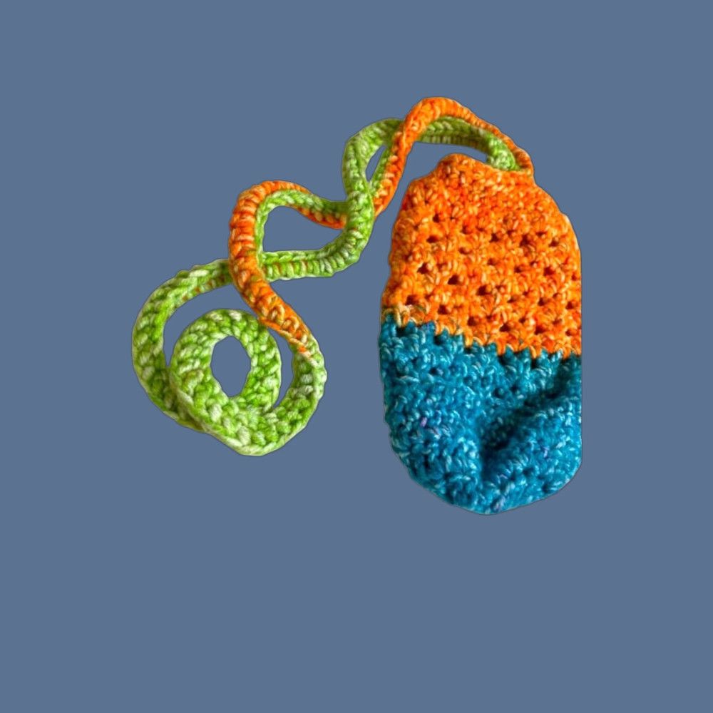 Vintage VINTAGE Crochet Handmade Shoulder Bag Orange Blue Water Bottle Size ONE SIZE - 1 Thumbnail