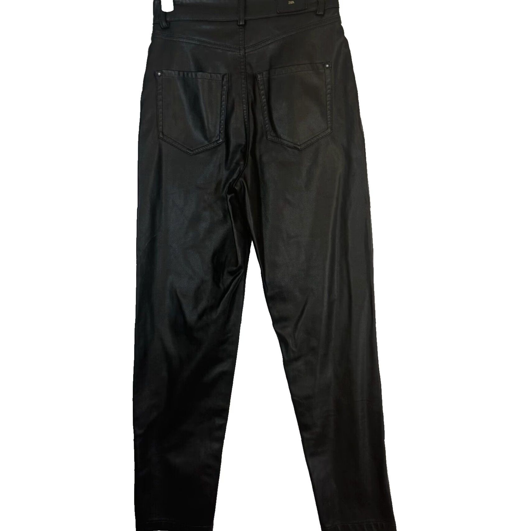 Zara ZARA Black Faux Leather High-Rise Skinny Pants Women's 2 5-Pocket Jeans Style Size 26" / US 2 / IT 38 - 2 Thumbnail