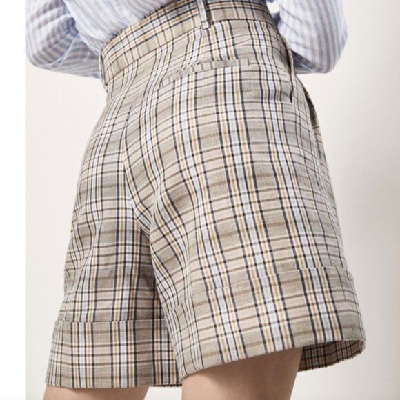 Massimo Dutti Massimo Dutti Plaid Linen Blend Bermuda Paperbag Shorts - 8 Size 30" / US 8 / IT 44 - 8 Thumbnail