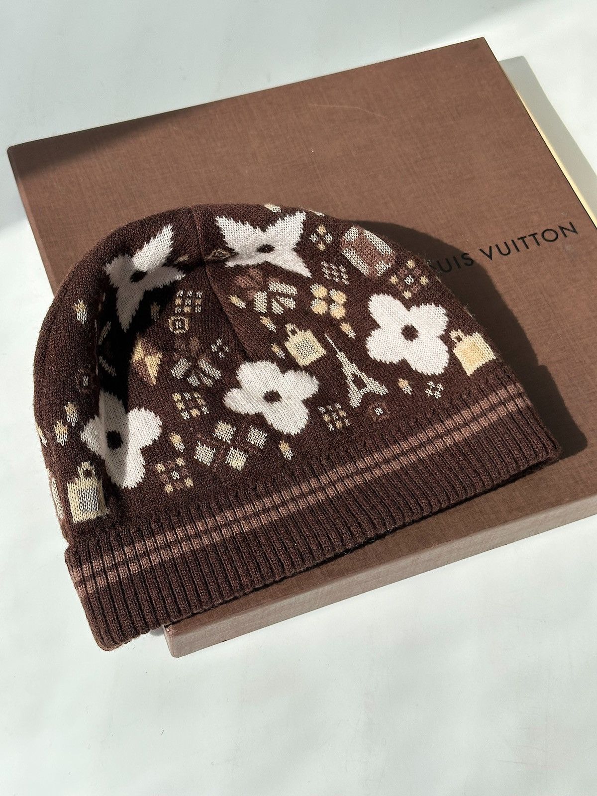 Louis Vuitton LOUIS VUITTON Wool Logo Beanie Hat Monogram Intarsia Brown Size ONE SIZE - 7 Thumbnail