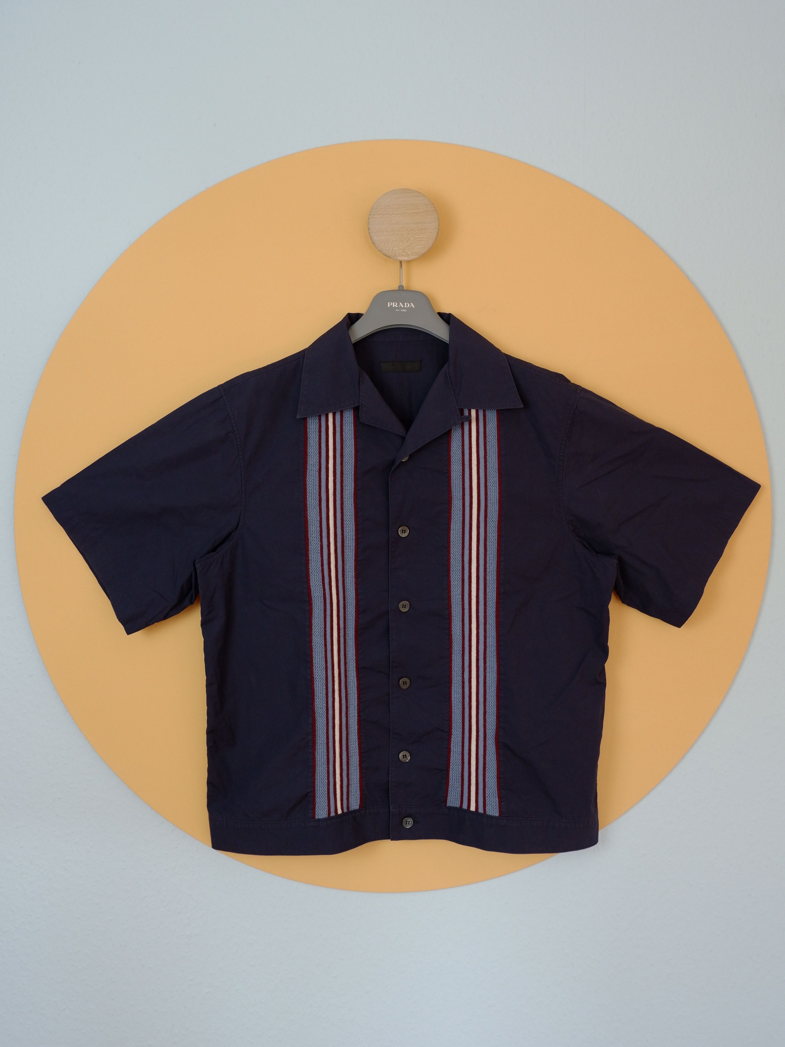 Pre-owned Prada Shirt With Knit Front Panels Ss2016 In Navy