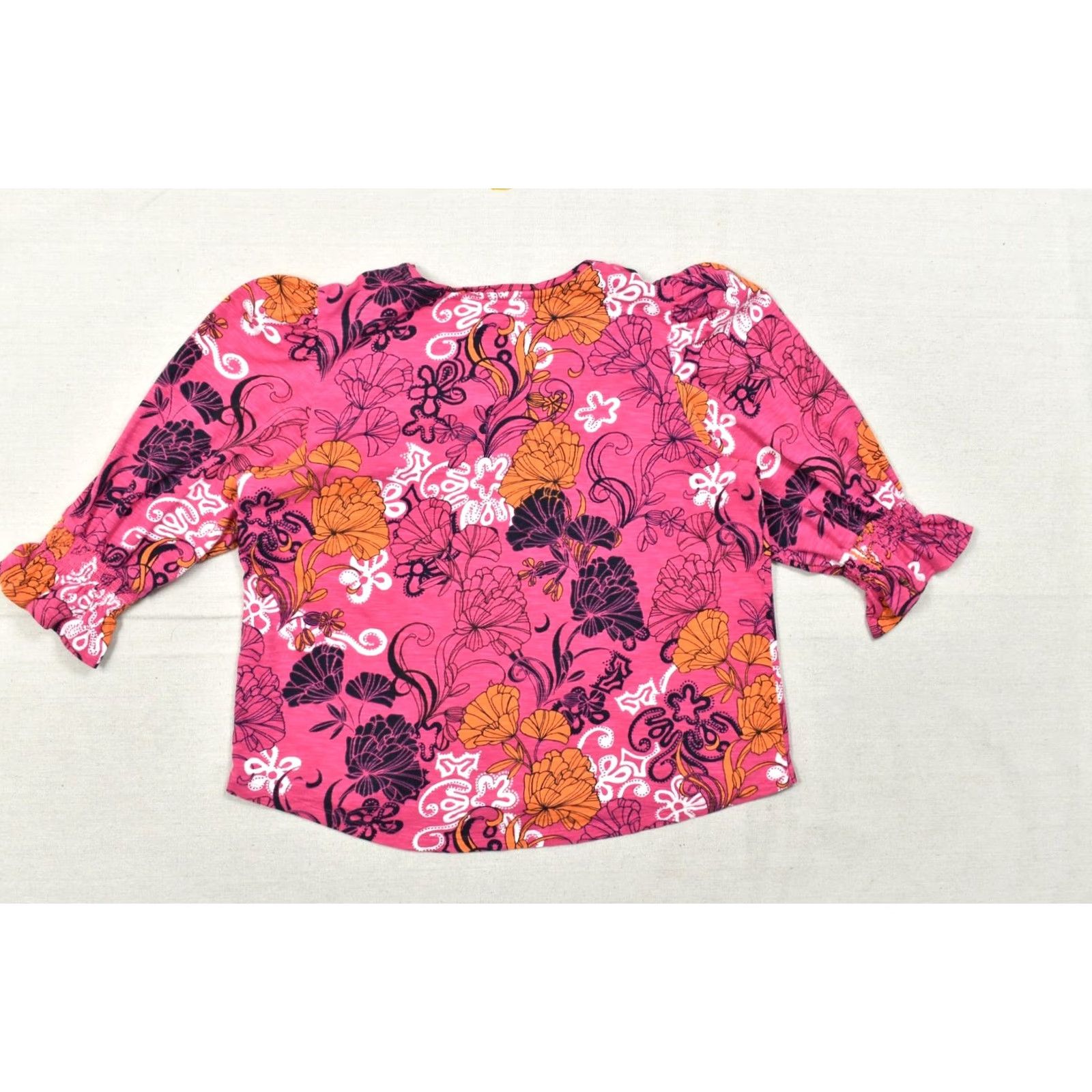 Vintage Chico's Women's Pink Floral Puff Sleeve Top XL Knit Blouse Crew Neck 3/4 Sleeve Cotton Modal Casual Summer Spring Size XL / US 12-14 / IT 48-50 - 5 Thumbnail
