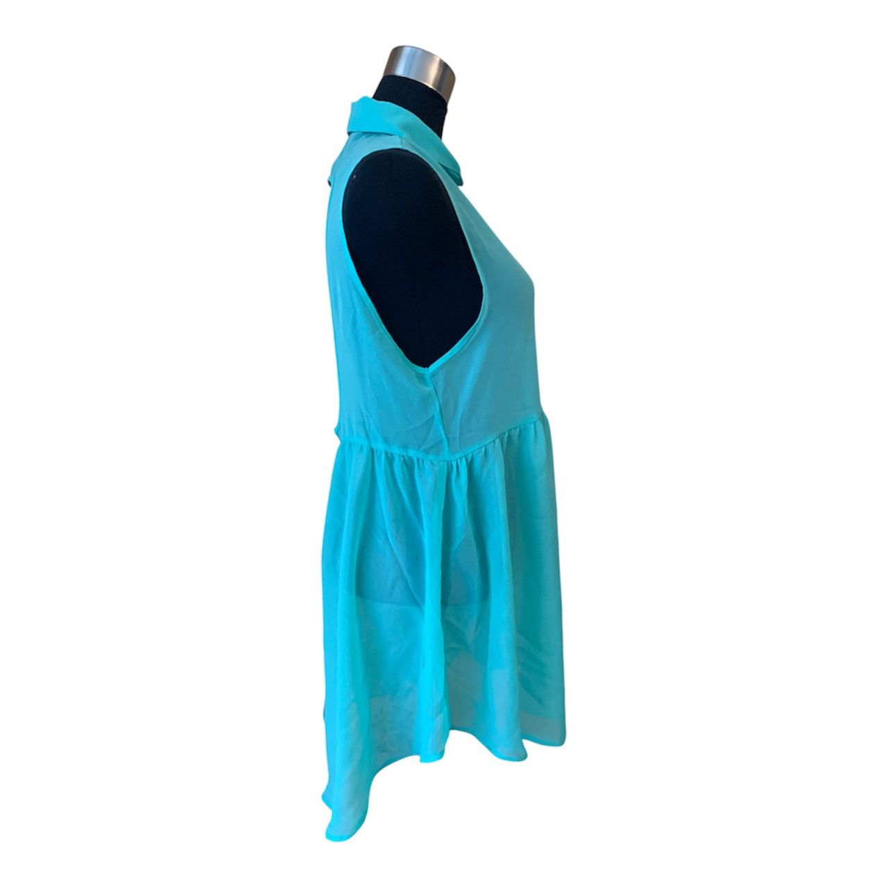Vintage Vintage Y2K Teal Sheer Chiffon Sleeveless Babydoll Blouse Size M / US 6-8 / IT 42-44 - 4 Thumbnail