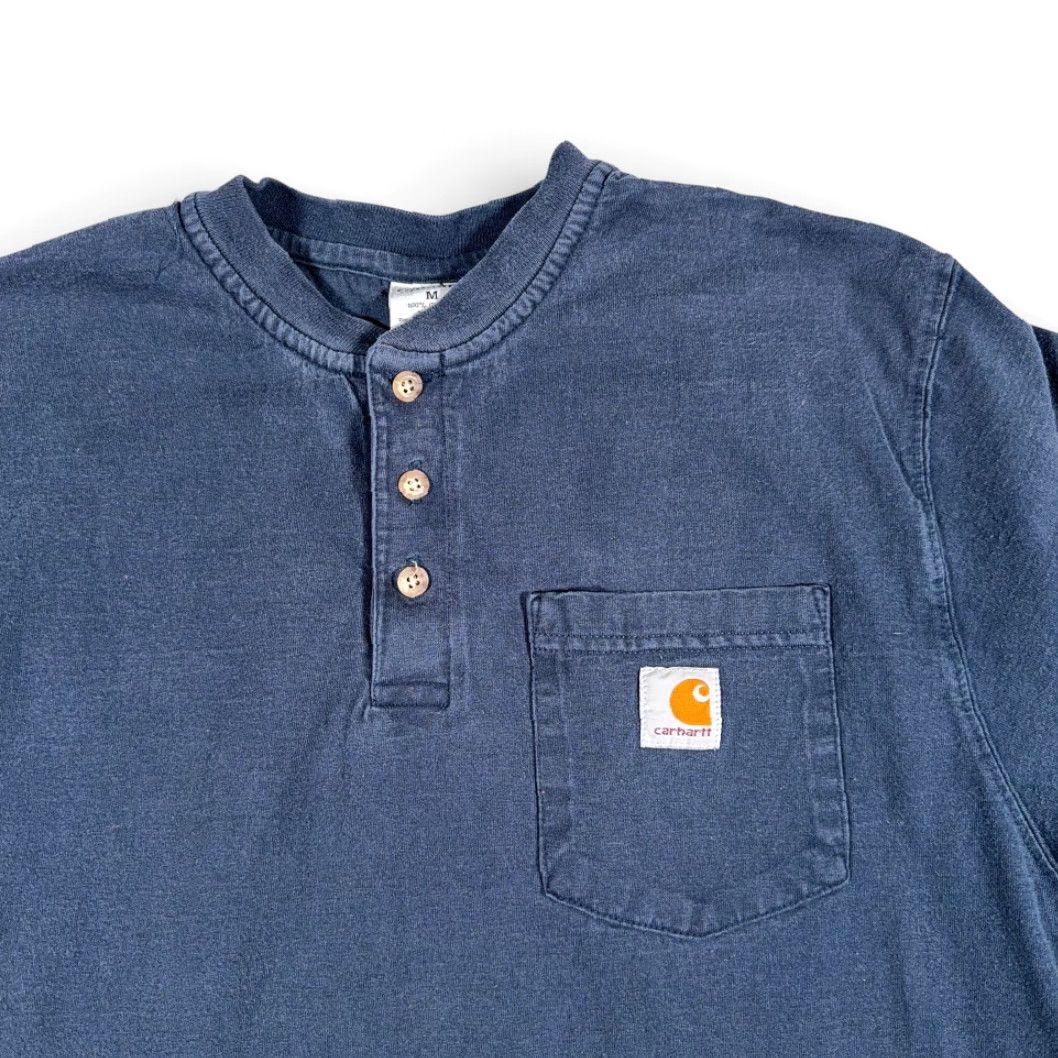 Carhartt VINTAGE Carhartt Shirt Adult MEDIUM Blue Henley Workwear Heritage Cotton Long Sleeve Y2K Size US M / EU 48-50 / 2 - 2 Thumbnail