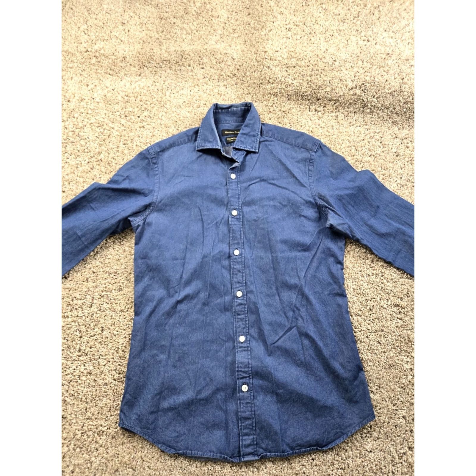 Massimo Dutti Massimo Dutti Denim Shirt Small Mens Blue Button-Up Long Sleeve Pockets Cotton Size US S / EU 44-46 / 1 - 3 Thumbnail
