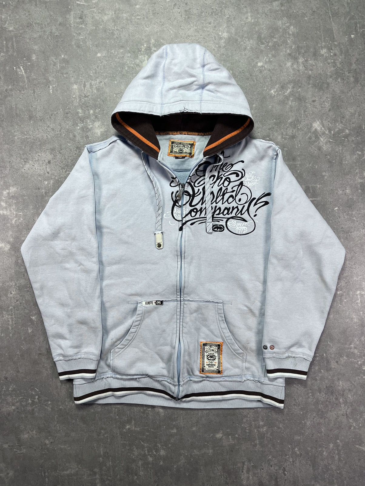 Ecko Unltd. Ecko Unltd. Embroidered Logo Baby Blue Baggy Zip Hoodie L XL Size US L / EU 52-54 / 3 - 1 Thumbnail
