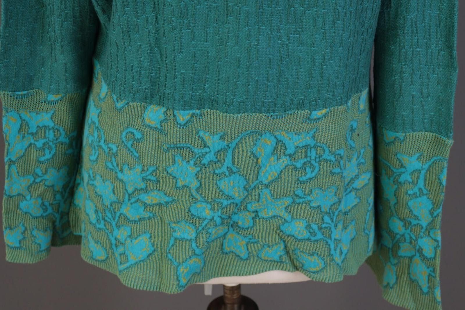 Designer Dunoue Green V-Neck Floral Knit Sweater Size XL Size XL / US 12-14 / IT 48-50 - 11 Thumbnail