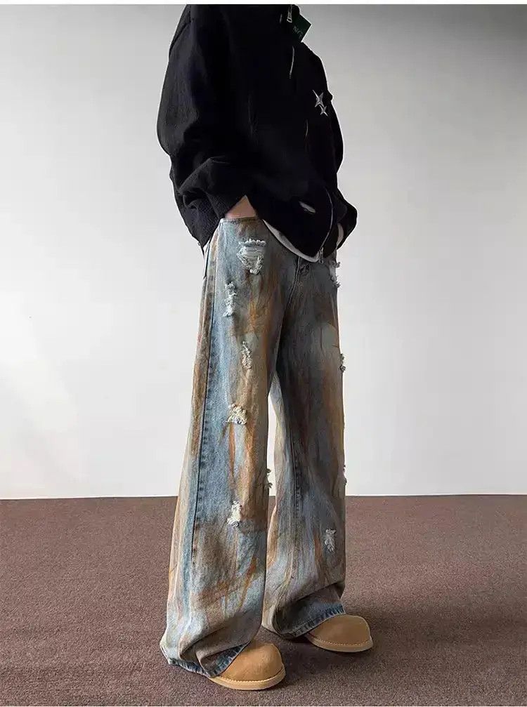 Japanese Brand Retro casual hip-hop tie dyed distressed jeans Size US 32 / EU 48 - 6 Thumbnail