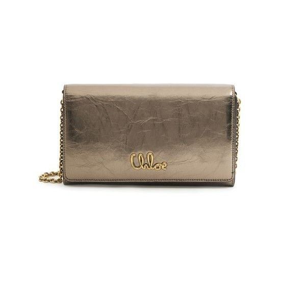 Chloe Shiny Gray Metallic Leather Clutch Bag New & Authentic