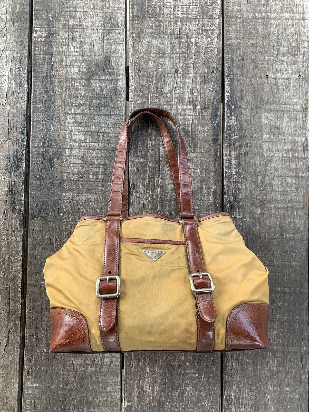 Prada Leather Shoulder Bag in Beige, Women's