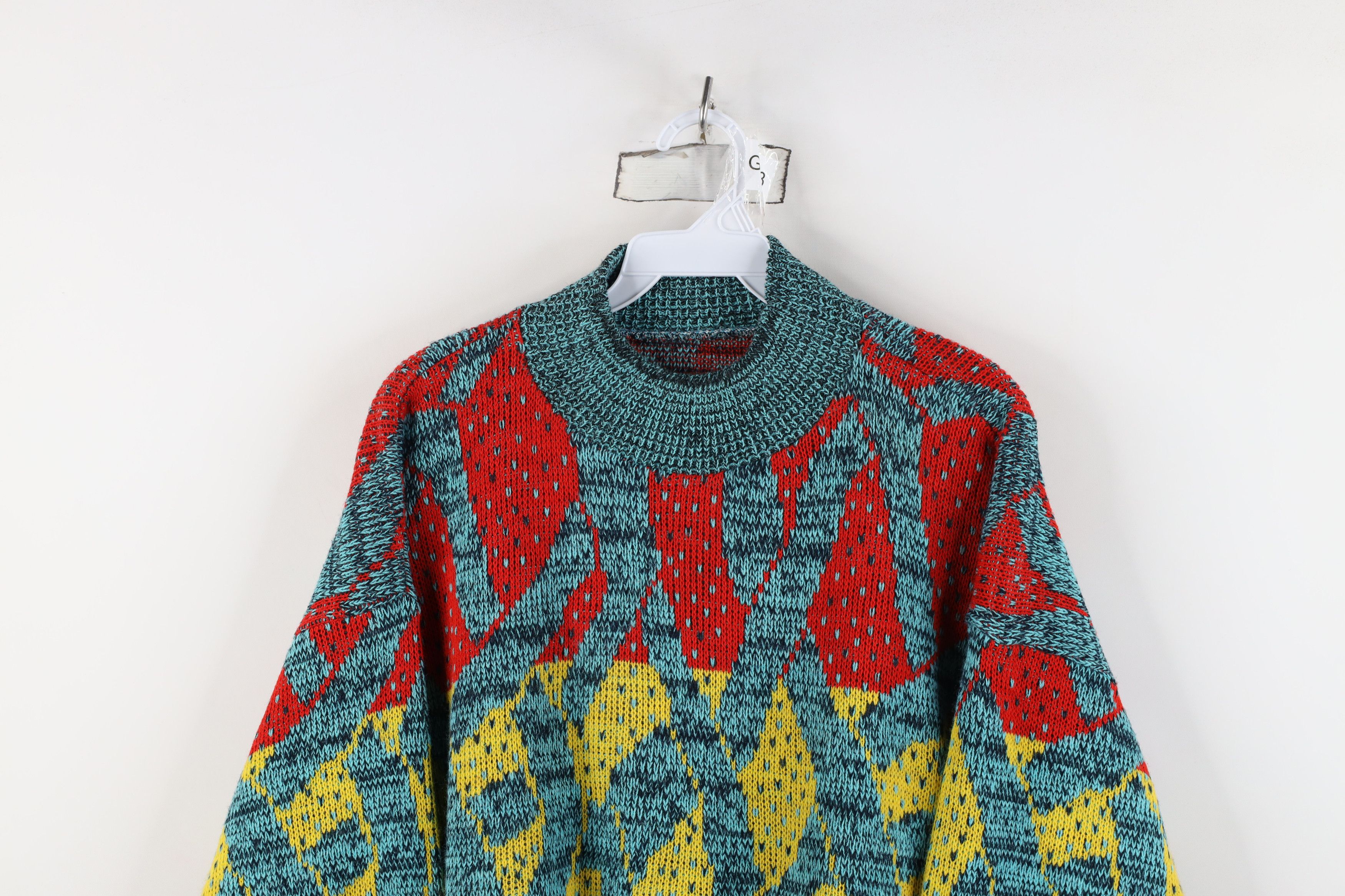 Vintage Vintage 90s Streetwear Rainbow Art Mock Neck Sweater USA Size XL / US 12-14 / IT 48-50 - 2 Thumbnail