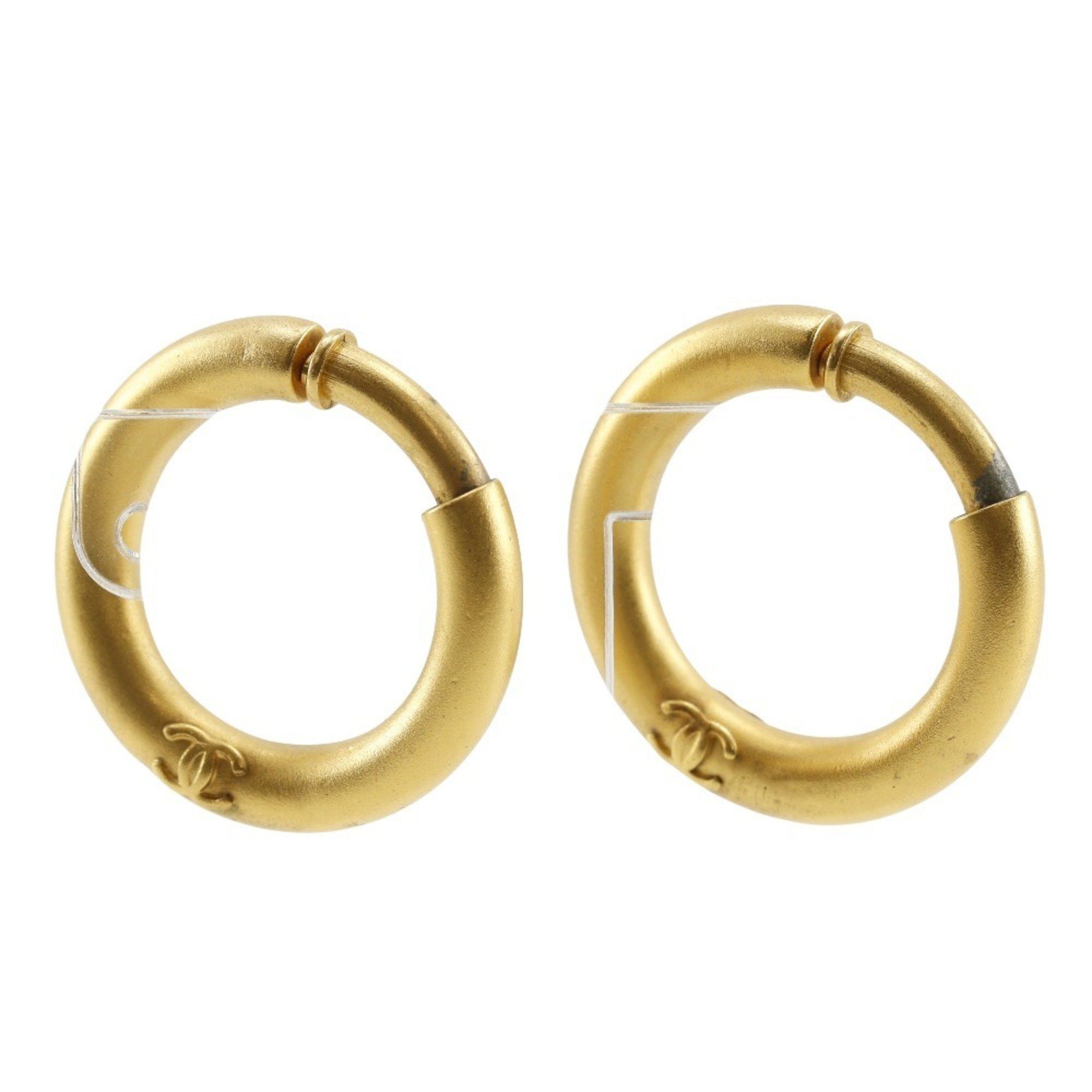 Vintage Chanel Hoop Earrings Gold Plated 1996 96 Pieces Approx. 22.8g Women's