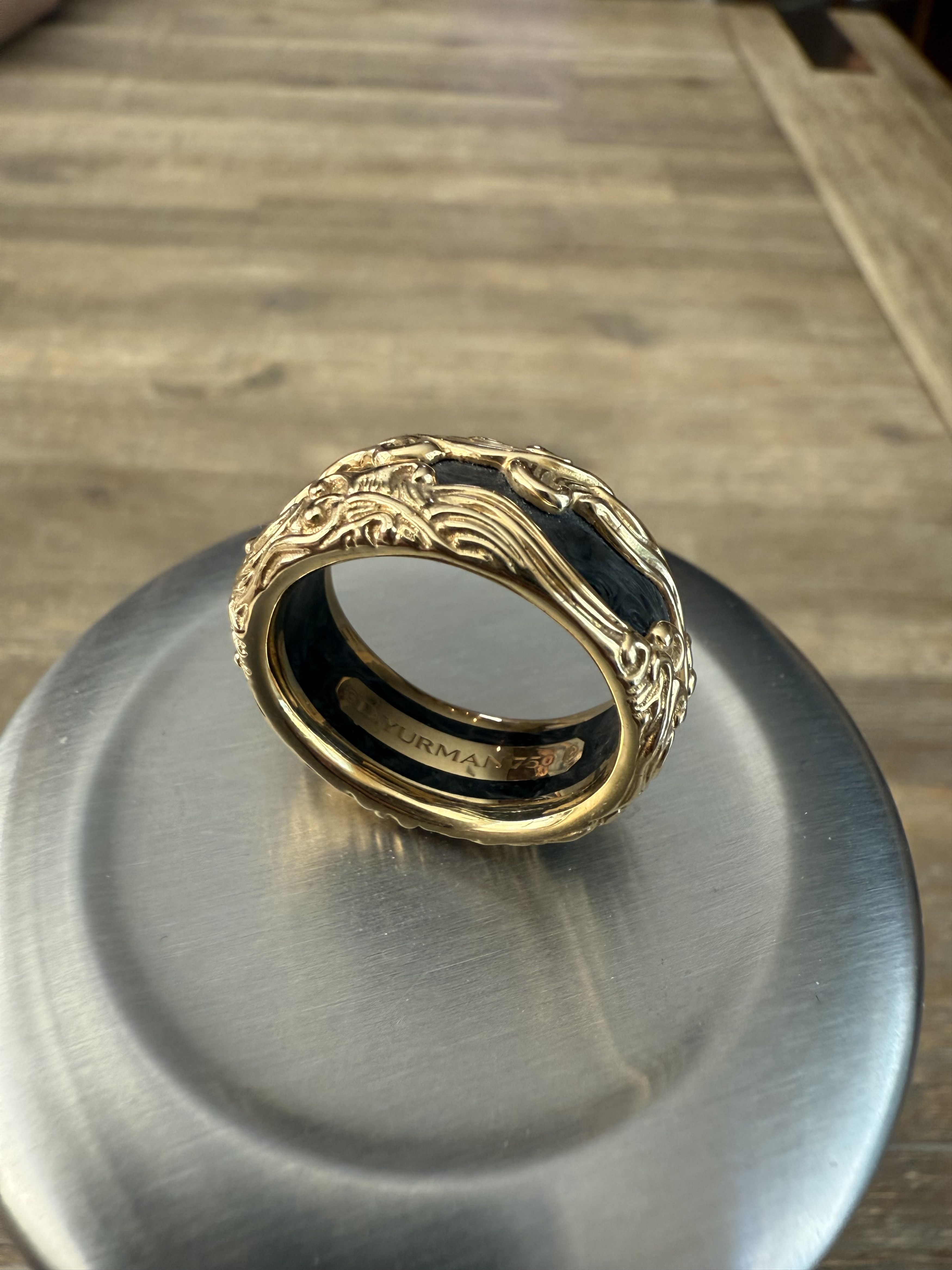 David Yurman Waves Forged Carbon Band Ring 18K Yellow Gold, 13mm Size 26 - 1 Thumbnail