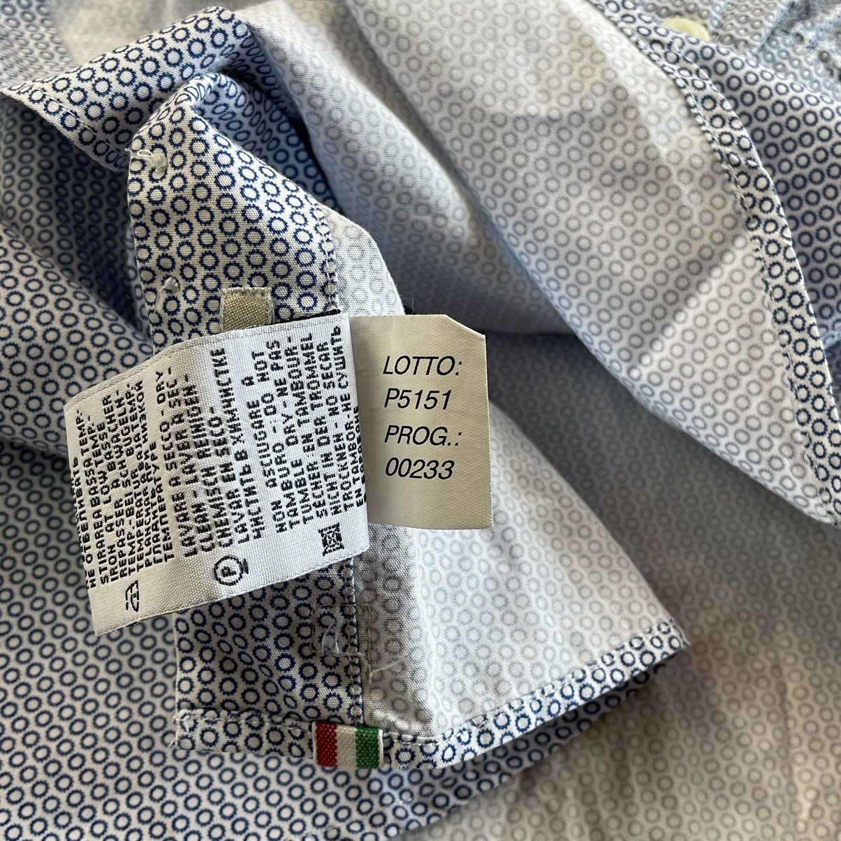 Designer × Tintoria Mattei Tintoria Mattei 954 Blue Slim Fit Dotted Cotton Button Shirt Size 38R - 13 Thumbnail