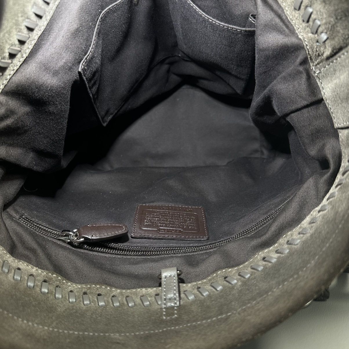 Coach COACH Fringe Trimmed Brownish Grey Leather Bucket Bag Size ONE SIZE - 9 Thumbnail