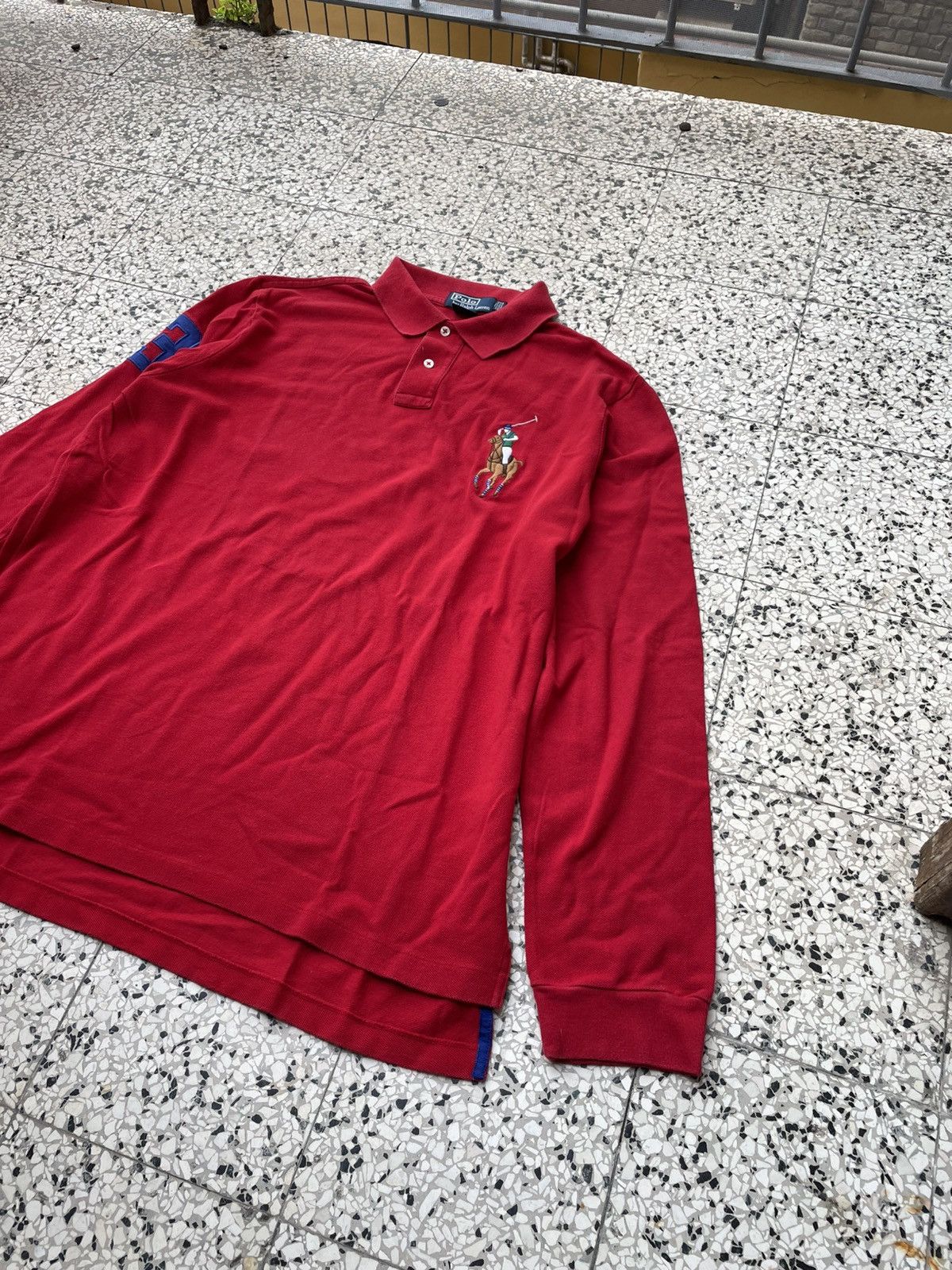 Vintage Ralph Lauren Red Long Polo Shirt XL Big Color Pony
