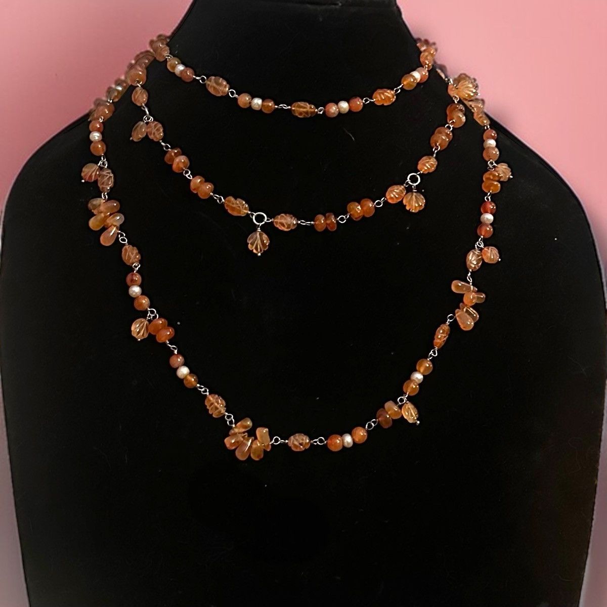 Vintage Vintage layered triple strand Carnelian and pearl necklace Size ONE SIZE - 1 Thumbnail