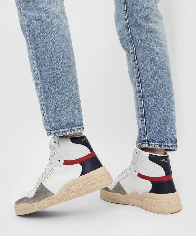 Saint Laurent Paris o1s1wg111024 SL24 Mid-Top Sneakers Canvas Leather Suede Size US 5.5 / IT 35.5 - 2 Thumbnail
