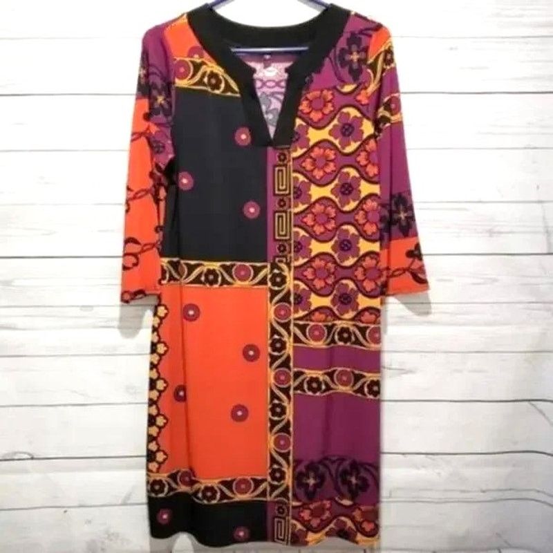 Designer Tiana B. Bohemian Colorblock Shift Midi Dress 10 Size L / US 10 / IT 46 - 1 Thumbnail