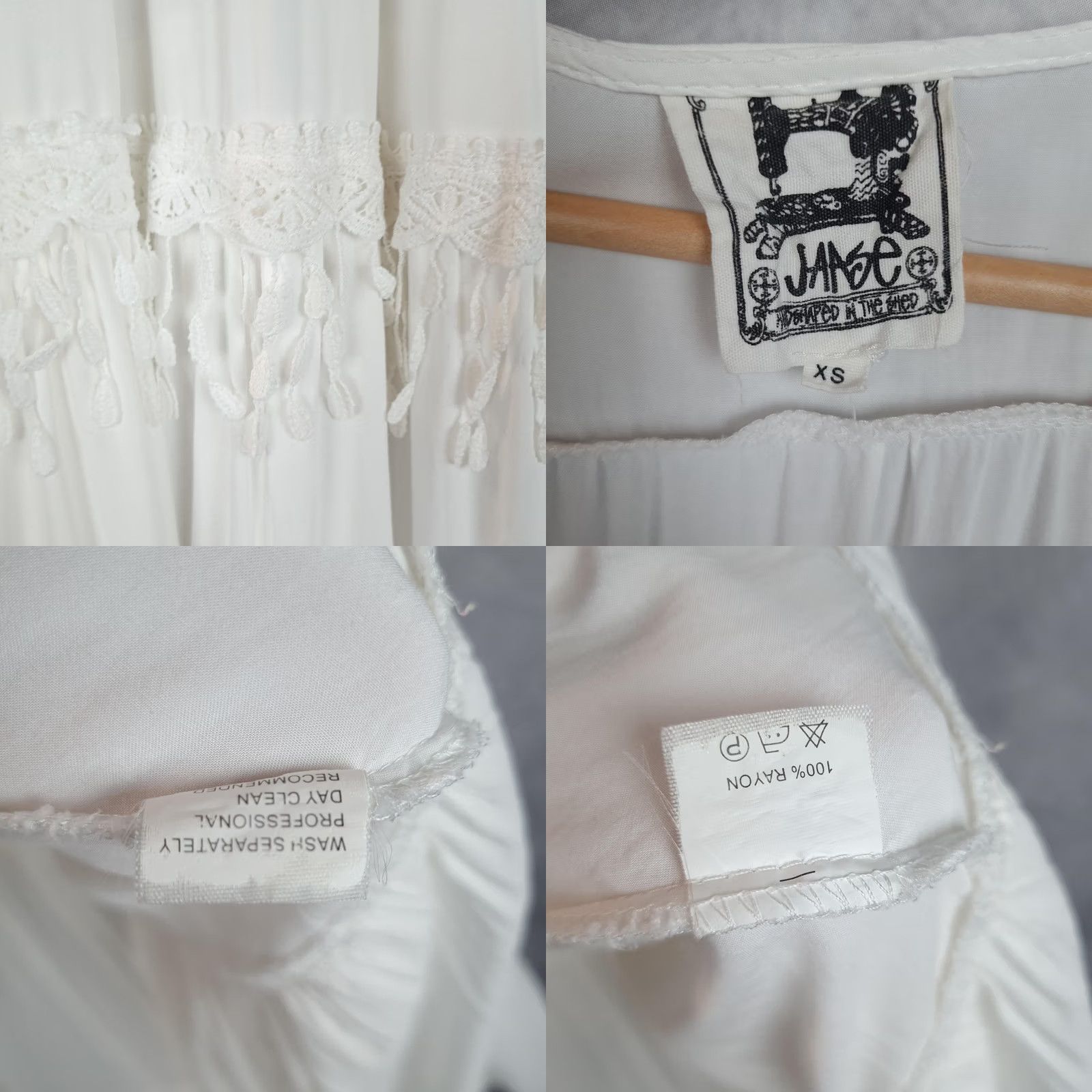 Vintage Jaase Dress Womens XS White Boho Maxi Button Front Smocked Tassel Fringe Size XS / US 0-2 / IT 36-38 - 11 Thumbnail