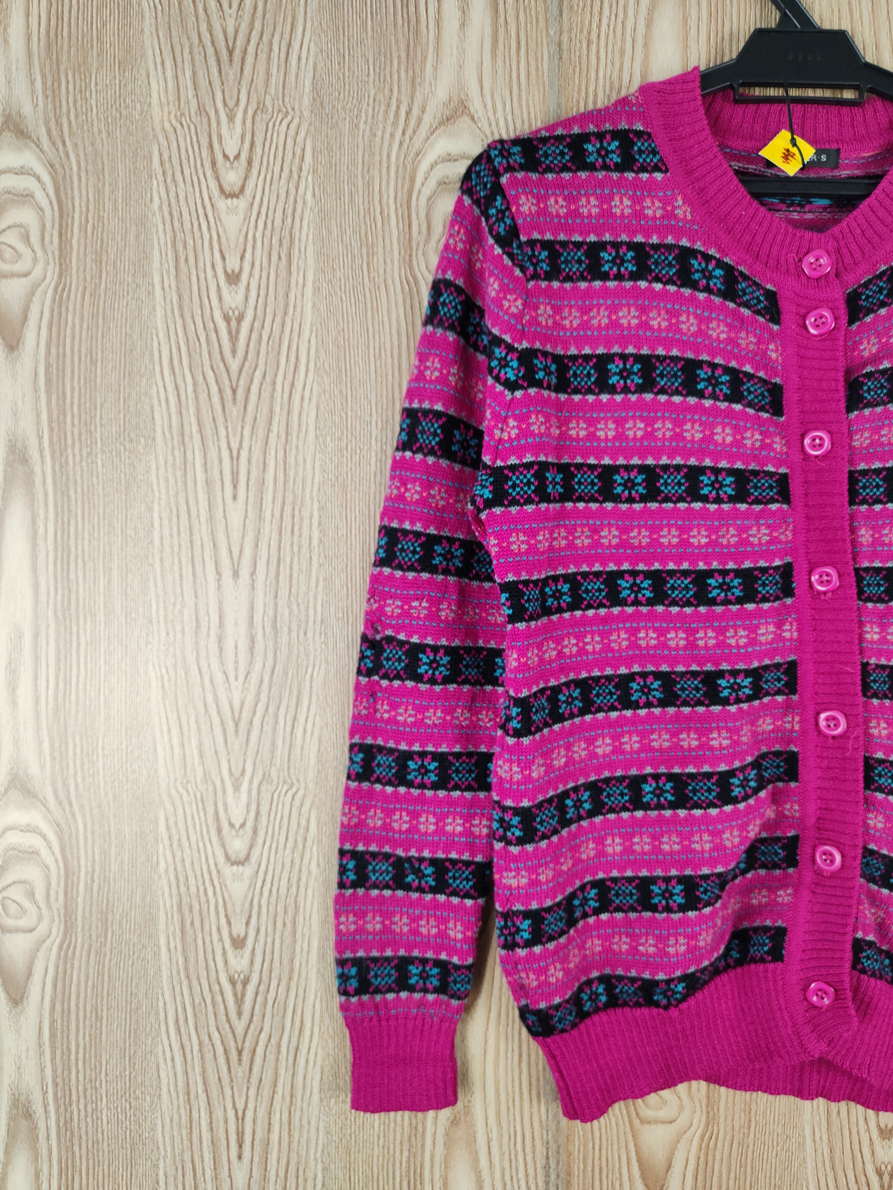 Japanese Brand Piers Dark Pink Knitwear art design Cardigan #W134 Size M / US 6-8 / IT 42-44 - 3 Thumbnail
