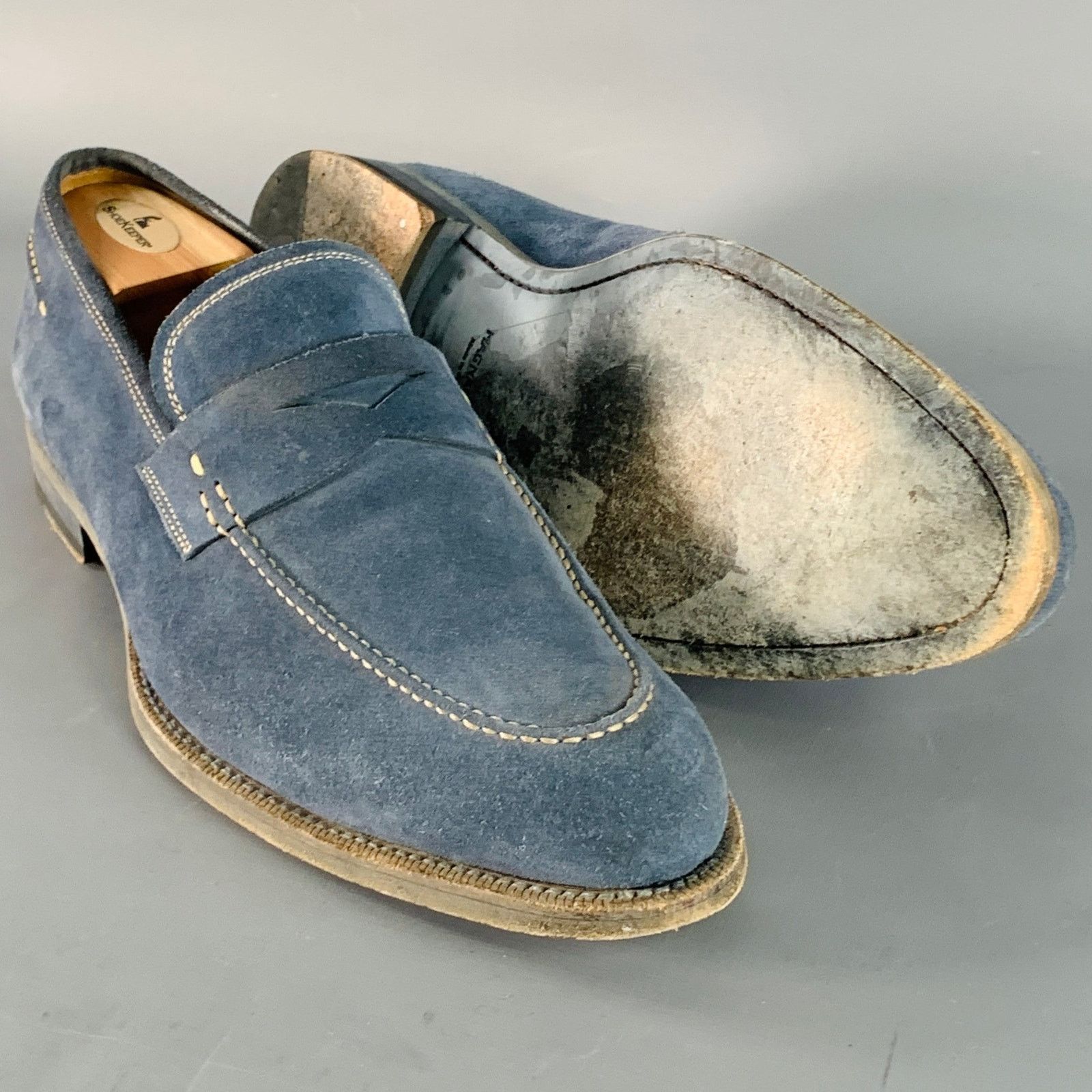 Magnanni Size 11 Blue Grey Contrast Stitch Suede Penny Loafers Size US 11 / EU 44 - 5 Thumbnail